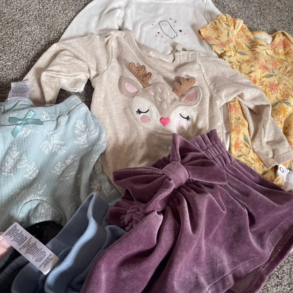 12M Girls kids Clothing Bundle - Leggings, Onesies, Skirt lot of baby clothes